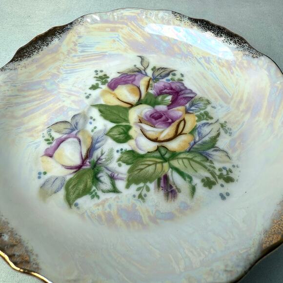 Vintage Nasco Del Coronado Iridescent Purple Rose Gold Accent Saucer Side Plate - Picture 2 of 3